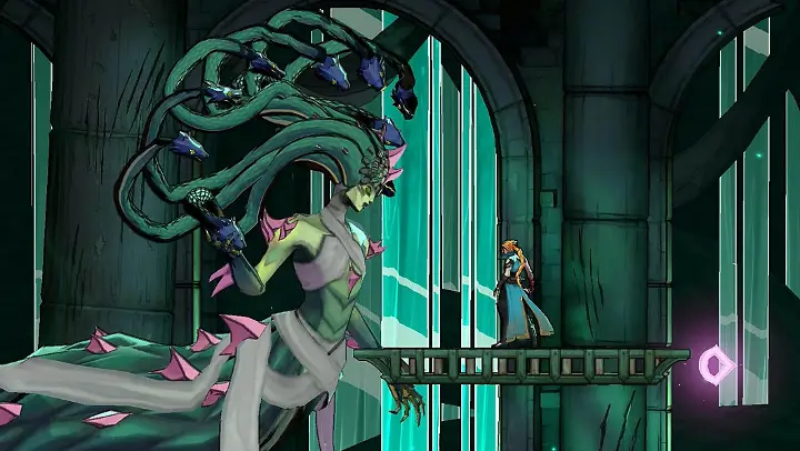 Castlevania Belmont's Curse — геймплей, Роза Бельмонт сражается с противником в готическом замке